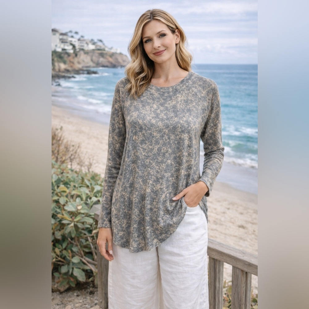 NWT LuLaRoe Erin Raglan Long Sleeve Top Sz XL Gray Tan Marble Print Soft Stretch